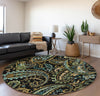 Piper Looms Mayfield Paisley AMF533 Black Machine Washable Area Rug Round Lifestyle Image Feature