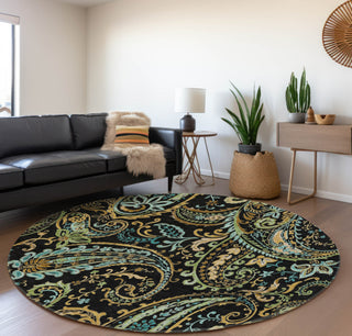 Piper Looms Mayfield Paisley AMF533 Black Machine Washable Area Rug Round Lifestyle Image Feature
