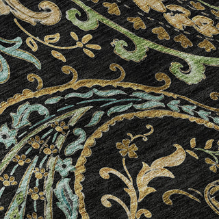 Piper Looms Mayfield Paisley AMF533 Black Machine Washable Area Rug Swatch Image