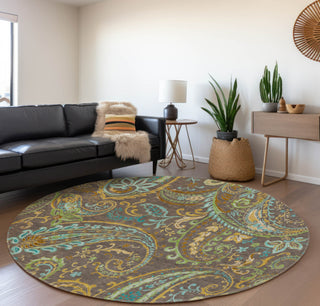 Piper Looms Mayfield Paisley AMF533 Chocolate Machine Washable Area Rug Round Lifestyle Image Feature