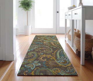 Piper Looms Mayfield Paisley AMF533 Chocolate Machine Washable Area Rug Runner Lifestyle Image Feature