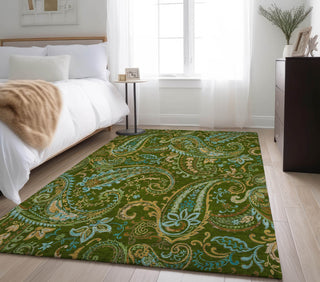 Piper Looms Mayfield Paisley AMF533 Green Machine Washable Area Rug Lifestyle Image Feature