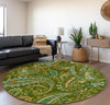 Piper Looms Mayfield Paisley AMF533 Green Machine Washable Area Rug Round Lifestyle Image Feature