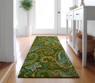 Piper Looms Mayfield Paisley AMF533 Green Machine Washable Area Rug Runner Lifestyle Image Feature