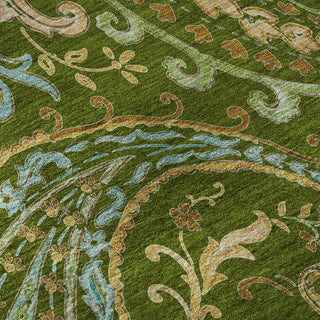Piper Looms Mayfield Paisley AMF533 Green Machine Washable Area Rug Swatch Image