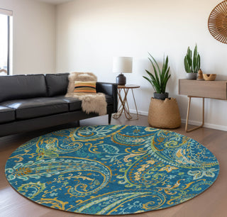 Piper Looms Mayfield Paisley AMF533 Navy Machine Washable Area Rug Round Lifestyle Image Feature
