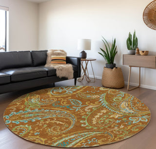 Piper Looms Mayfield Paisley AMF533 Paprika Machine Washable Area Rug Round Lifestyle Image Feature