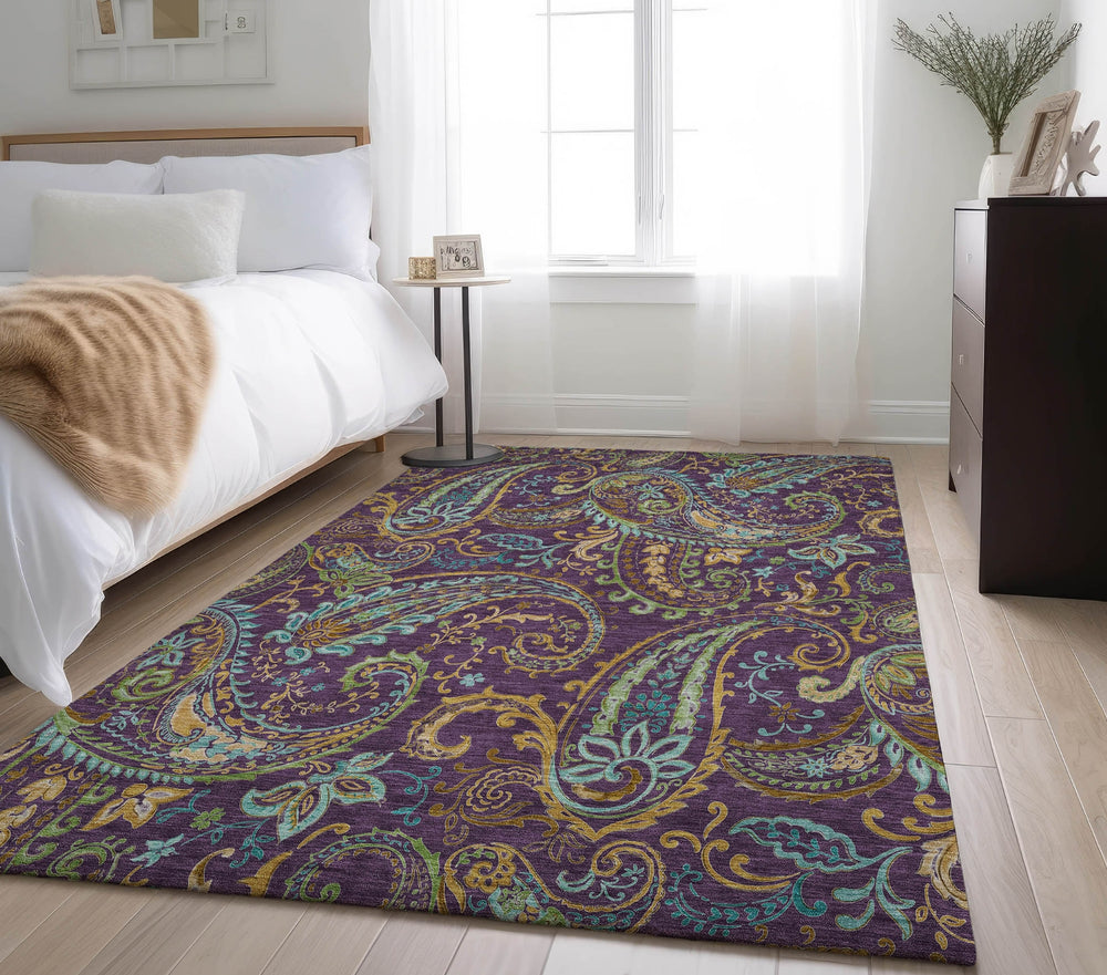 Piper Looms Mayfield Paisley AMF533 Purple Machine Washable Area Rug Lifestyle Image Feature