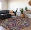 Piper Looms Mayfield Paisley AMF533 Purple Machine Washable Area Rug Round Lifestyle Image Feature
