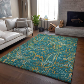 Piper Looms Mayfield Paisley AMF533 Teal Machine Washable Area Rug Lifestyle Image Feature
