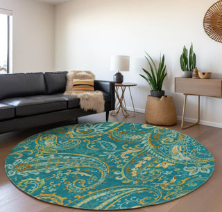 Piper Looms Mayfield Paisley AMF533 Teal Machine Washable Area Rug Round Lifestyle Image Feature