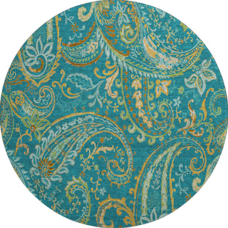 Piper Looms Mayfield Paisley AMF533 Teal Machine Washable Area Rug Round Main Image