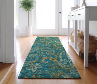 Piper Looms Mayfield Paisley AMF533 Teal Machine Washable Area Rug Runner Lifestyle Image Feature