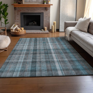 Piper Looms Mayfield Plaid AMF534 Teal Machine Washable Area Rug Lifestyle Image Feature