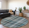 Piper Looms Mayfield Plaid AMF534 Teal Machine Washable Area Rug Round Lifestyle Image Feature