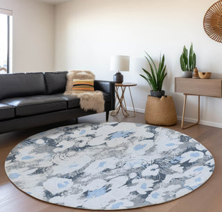 Piper Looms Mayfield Floral AMF538 Denim Machine Washable Area Rug Round Lifestyle Image Feature