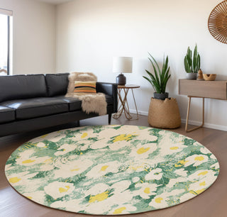 Piper Looms Mayfield Floral AMF538 Green Machine Washable Area Rug Round Lifestyle Image Feature
