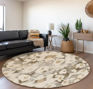 Piper Looms Mayfield Floral AMF538 Khaki Machine Washable Area Rug Round Lifestyle Image Feature