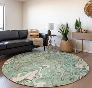 Piper Looms Mayfield Abstract AMF54 Mint Machine Washable Area Rug Round Lifestyle Image Feature