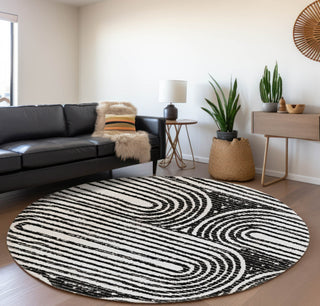 Piper Looms Mayfield Art Deco AMF540 Black Machine Washable Area Rug Round Lifestyle Image Feature