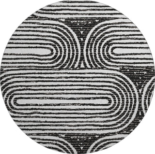 Piper Looms Mayfield Art Deco AMF540 Black Machine Washable Area Rug Round Main Image