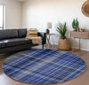 Piper Looms Mayfield Plaid AMF541 Navy Machine Washable Area Rug Round Lifestyle Image Feature
