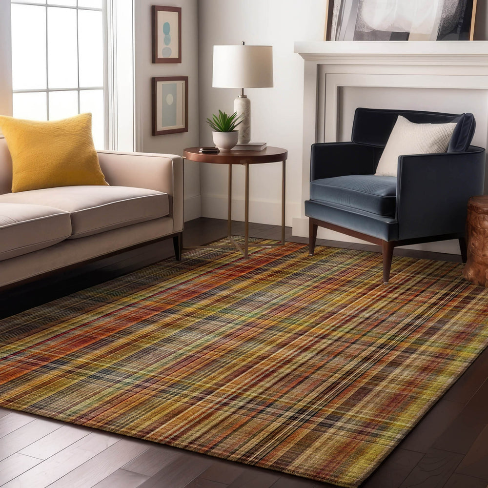Piper Looms Mayfield Plaid AMF541 Paprika Machine Washable Area Rug Lifestyle Image Feature