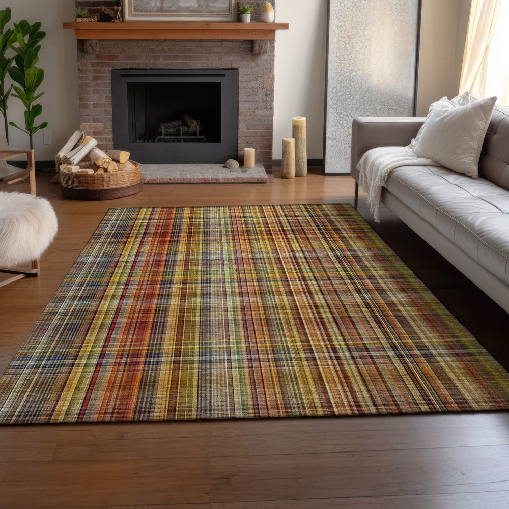 Piper Looms Mayfield Plaid AMF541 Paprika Machine Washable Area Rug Lifestyle Image Feature