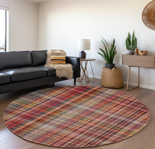 Piper Looms Mayfield Plaid AMF541 Red Machine Washable Area Rug Round Lifestyle Image Feature