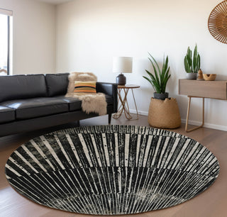 Piper Looms Mayfield Organic AMF542 Black Machine Washable Area Rug Round Lifestyle Image Feature