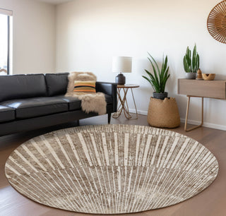 Piper Looms Mayfield Organic AMF542 Taupe Machine Washable Area Rug Round Lifestyle Image Feature