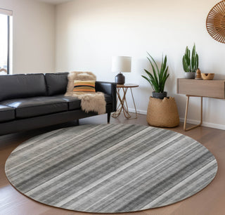 Piper Looms Mayfield Stripes AMF543 Gray Machine Washable Area Rug Round Lifestyle Image Feature