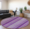 Piper Looms Mayfield Stripes AMF543 Purple Machine Washable Area Rug Round Lifestyle Image Feature