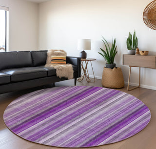 Piper Looms Mayfield Stripes AMF543 Purple Machine Washable Area Rug Round Lifestyle Image Feature