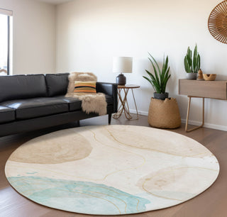 Piper Looms Mayfield Organic AMF546 Beige Machine Washable Area Rug Round Lifestyle Image Feature