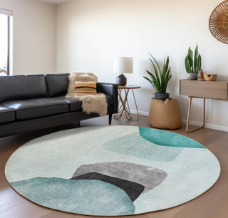 Piper Looms Mayfield Organic AMF547 Teal Machine Washable Area Rug Round Lifestyle Image Feature