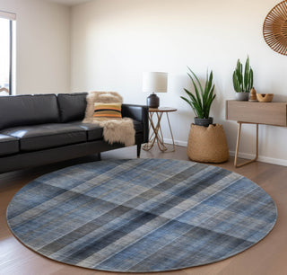 Piper Looms Mayfield Plaid AMF548 Blue Machine Washable Area Rug Round Lifestyle Image Feature