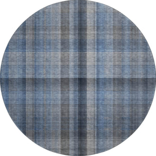 Piper Looms Mayfield Plaid AMF548 Blue Machine Washable Area Rug Round Main Image