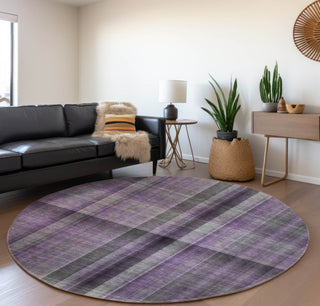 Piper Looms Mayfield Plaid AMF548 Purple Machine Washable Area Rug Round Lifestyle Image Feature
