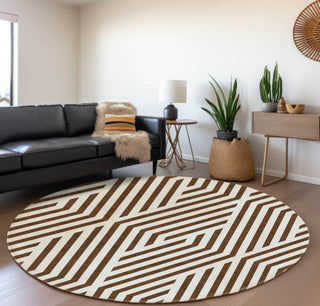 Piper Looms Mayfield Geometric AMF550 Brown Machine Washable Area Rug Round Lifestyle Image Feature