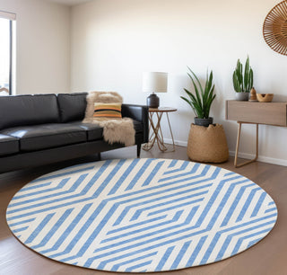 Piper Looms Mayfield Geometric AMF550 Denim Machine Washable Area Rug Round Lifestyle Image Feature