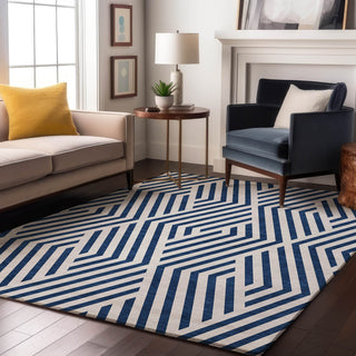 Piper Looms Mayfield Geometric AMF550 Navy Machine Washable Area Rug Lifestyle Image Feature