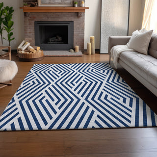 Piper Looms Mayfield Geometric AMF550 Navy Machine Washable Area Rug Lifestyle Image Feature