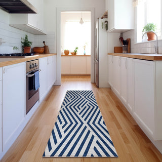Piper Looms Mayfield Geometric AMF550 Navy Machine Washable Area Rug Runner Lifestyle Image Feature