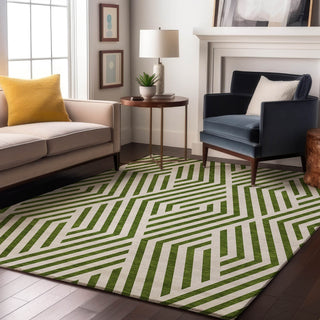 Piper Looms Mayfield Geometric AMF550 Olive Machine Washable Area Rug Lifestyle Image Feature
