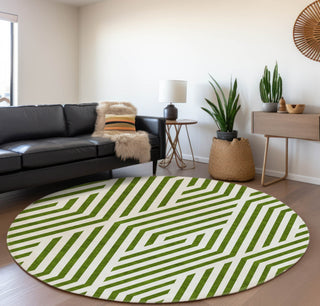 Piper Looms Mayfield Geometric AMF550 Olive Machine Washable Area Rug Round Lifestyle Image Feature