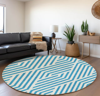 Piper Looms Mayfield Geometric AMF550 Teal Machine Washable Area Rug Round Lifestyle Image Feature