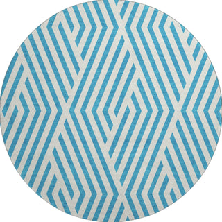 Piper Looms Mayfield Geometric AMF550 Teal Machine Washable Area Rug Round Main Image