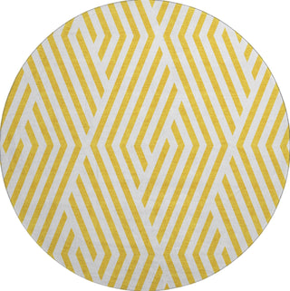 Piper Looms Mayfield Geometric AMF550 Yellow Machine Washable Area Rug Round Main Image