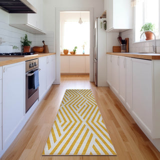 Piper Looms Mayfield Geometric AMF550 Yellow Machine Washable Area Rug Runner Lifestyle Image Feature